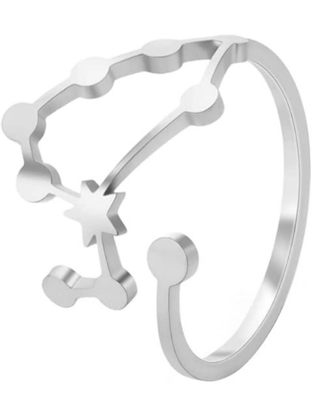 Leo Silver Adjustable Zodiac Sign Constellation Stainless Steel Ring